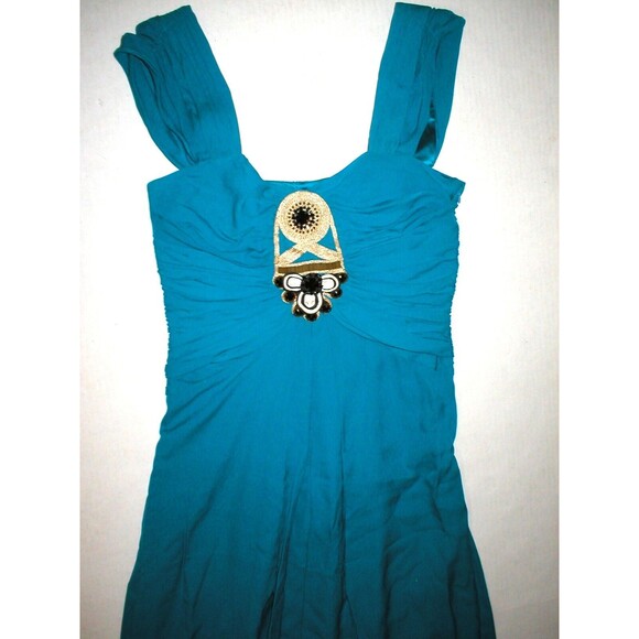 New NWT Ocean Blue Temperley London Dress Womens 12 Evening Gown Jewels Silk Emb - Picture 1 of 12